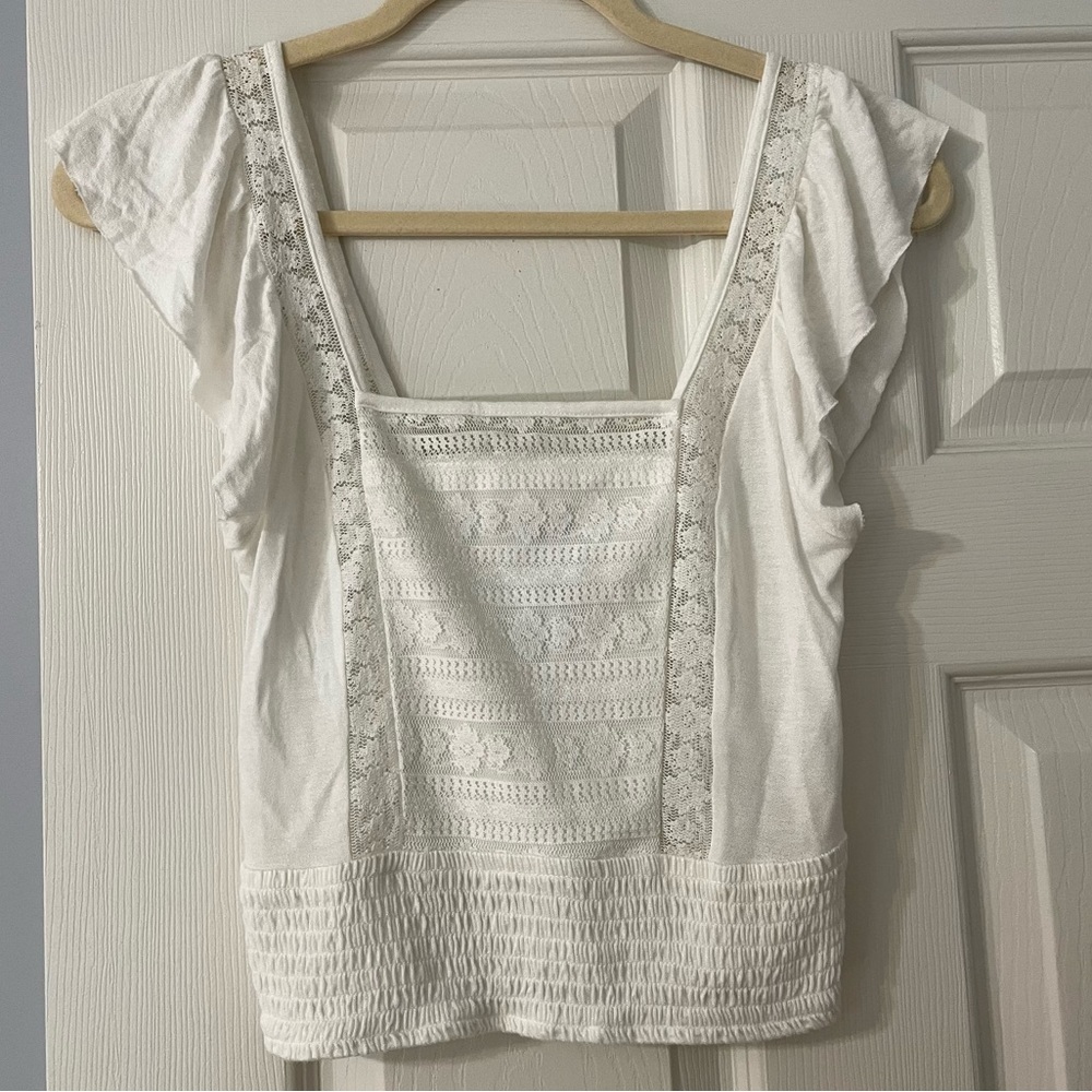Arizona Jean Co white crop top with flowy sleeves